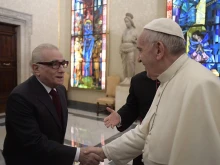 Pope Francis meets director Martin Scorsese in the Vatican on Nov. 30, 2016.