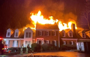 Home of the Legionaries of Christ in Cumming, Georgia, catches on fire after a lightening strike on the morning of Feb. 16, 2025. Credit: Photo courtesy of Regnum Christi North America