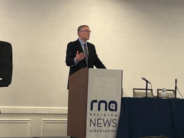 Gregory Smith, senior associate director of research at Pew Research Center, speaks at the 2025 annual conference of the Religion News Association in Arlington, Virginia, on April 3, 2025. Credit: Ken Oliver/CNA