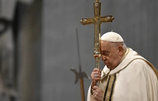 Pope Francis prays during Mass on the solemnity of the Epiphany on Jan. 6, 2025, in St. Peter’s Basilica at the Vatican. Credit: Vatican Media