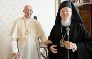 Pope Francis meets with Ecumenical Patriarch Bartholomew I at the Vatican on Oct. 4, 2021. Credit: Vatican Media