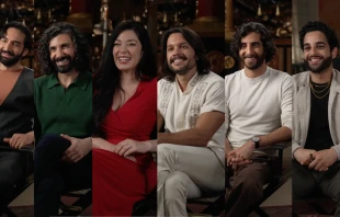 From left to right: Abe Bueno-Jallad (Big James), Noah James (Andrew), Elizabeth Tabish (Mary Magdalene), Shahar Isaac (Simon Peter), Luke Dimyan (Judas), and Paras Patel (Matthew) of “The Chosen.” Credit: EWTN Screenshot/Francesca Fenton/CNA